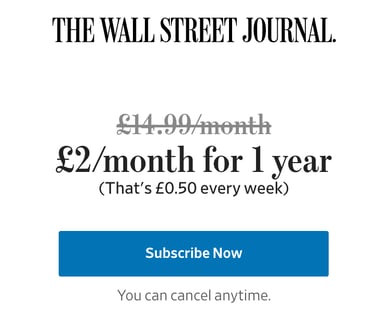 “Anchoring” example of a Wall Street Journal subscription offer