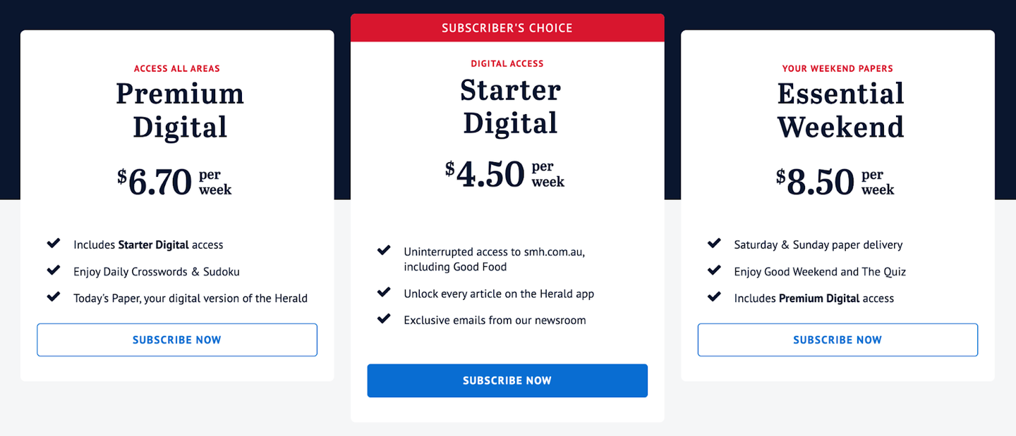 Subscription offers of the Sydney Morning Herald