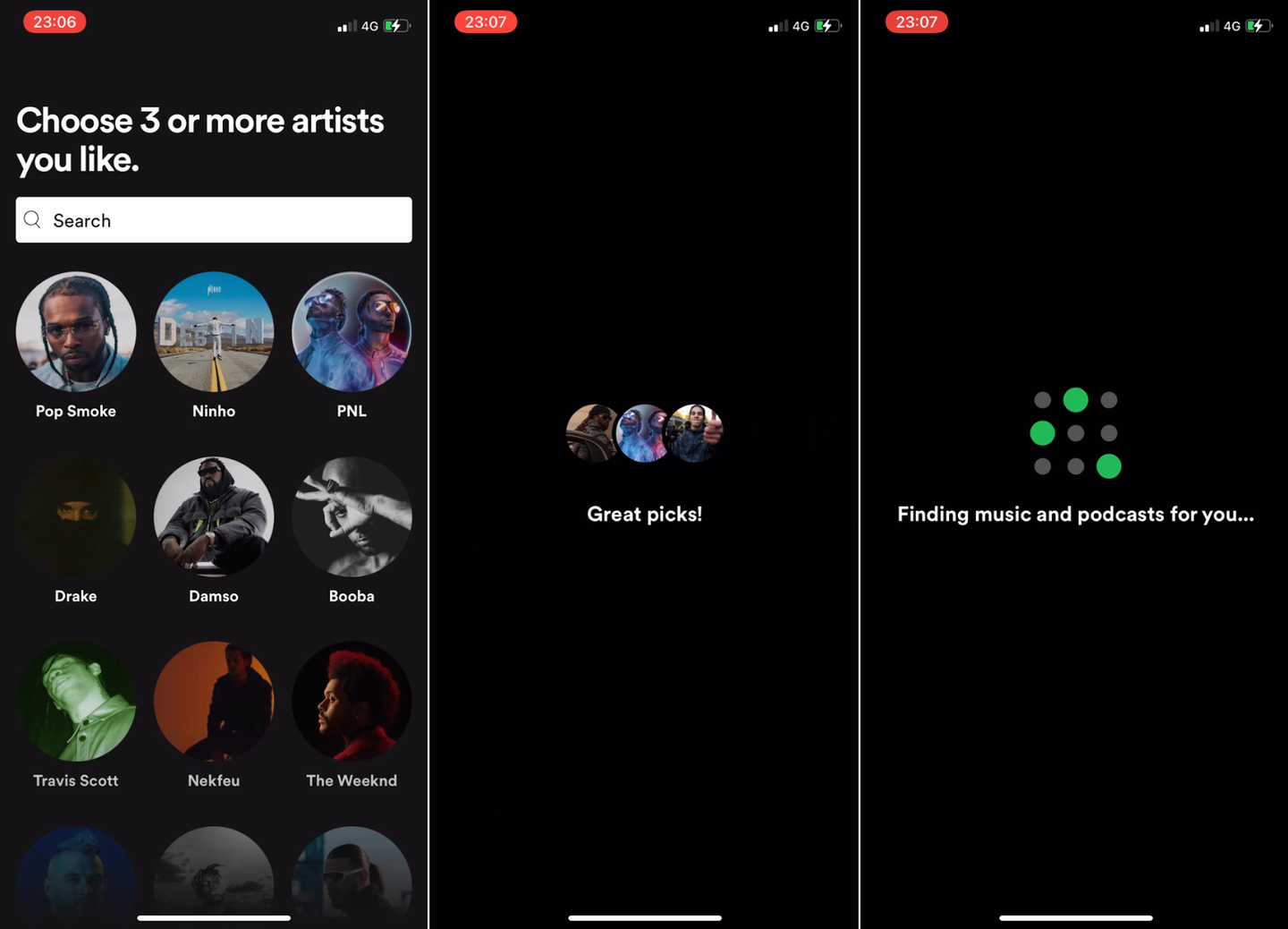 Spotify’s onboarding flow features active personalisation