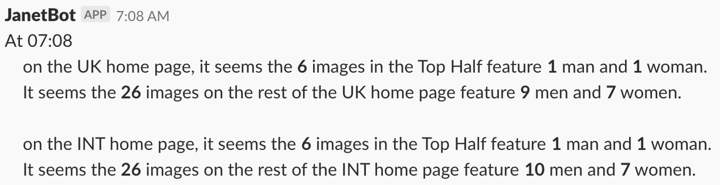 Slack report from the FT’s JanetBot