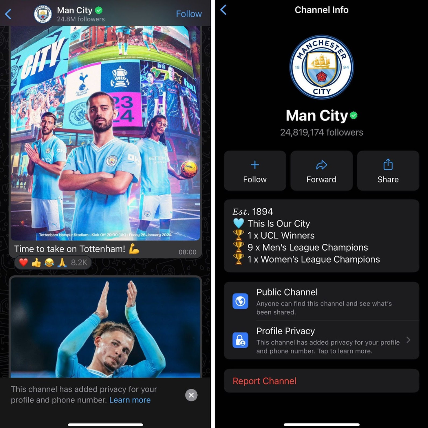 Manchester City Whatsapp channel